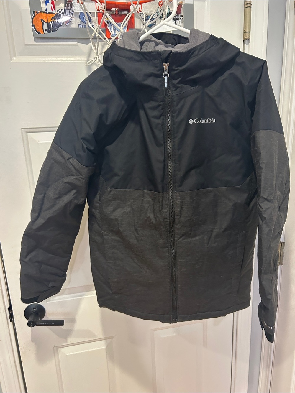 Columbia Kids Black and Gray Hooded Puffer Jacket